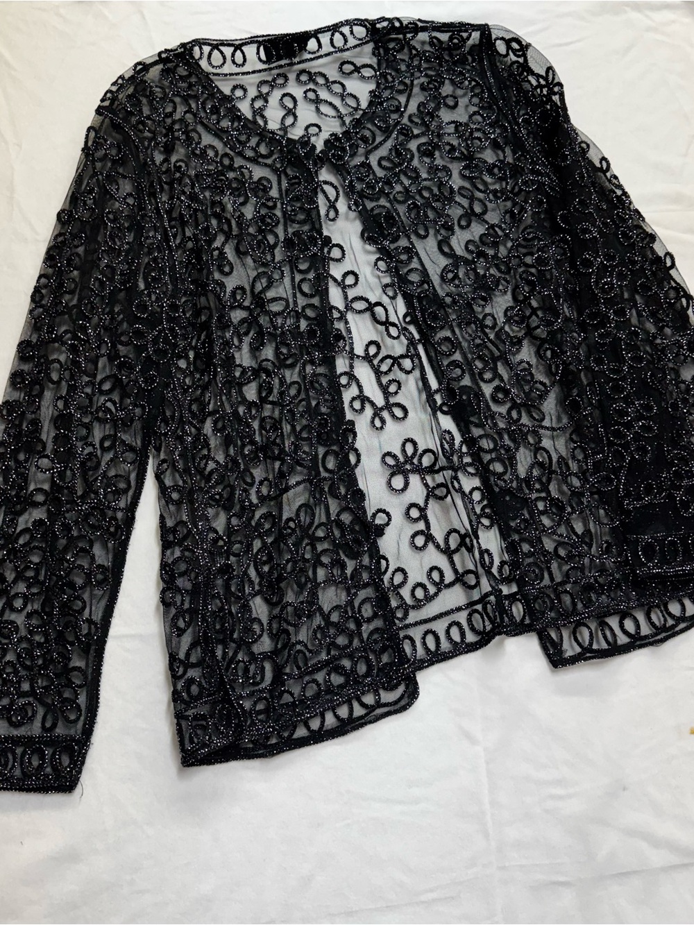 Princess Cruises Lace Kimono Jacket Black/Silver Size L Silver Embroidered